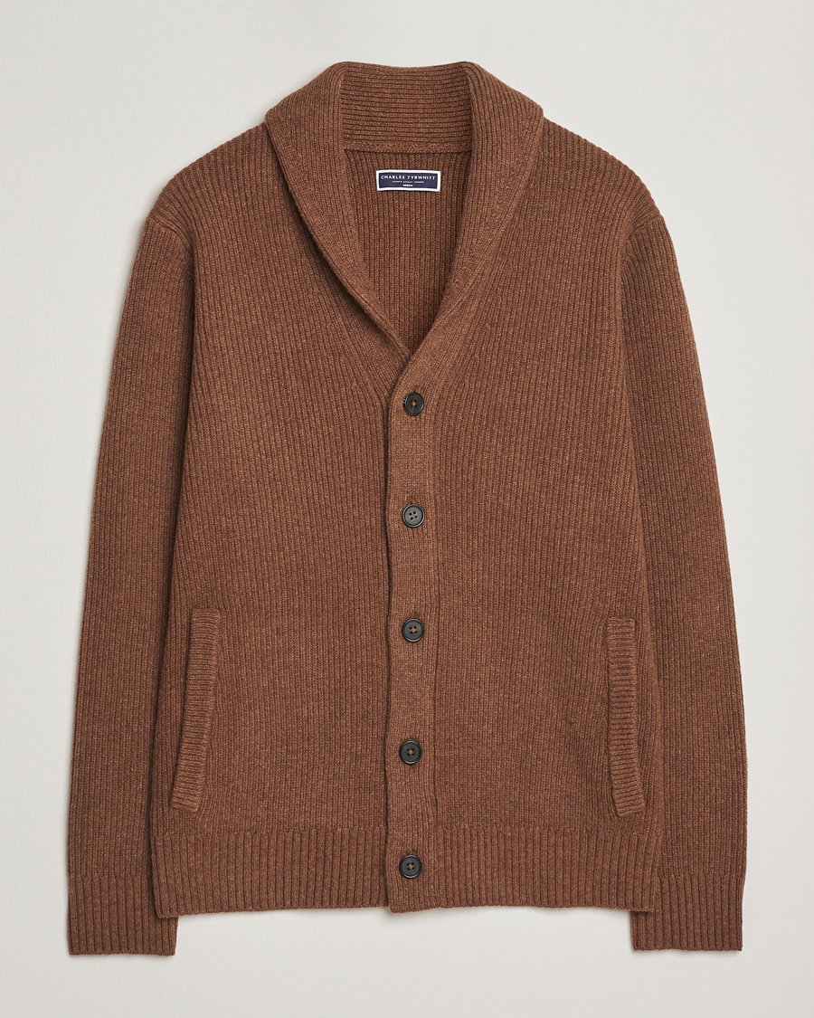 Herren | Pullover | Charles Tyrwhitt | Chunky Merino Shawl Neck Cardigan Toffee