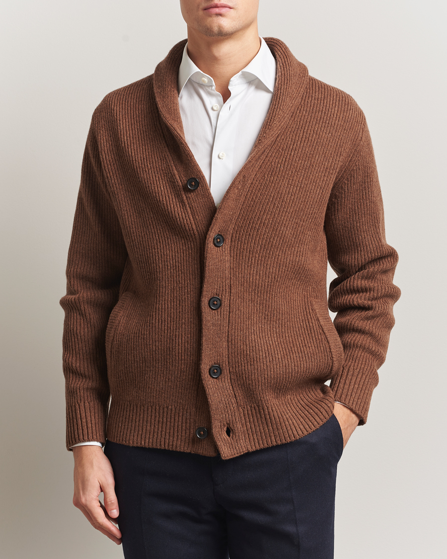 Herren | Pullover | Charles Tyrwhitt | Chunky Merino Shawl Neck Cardigan Toffee