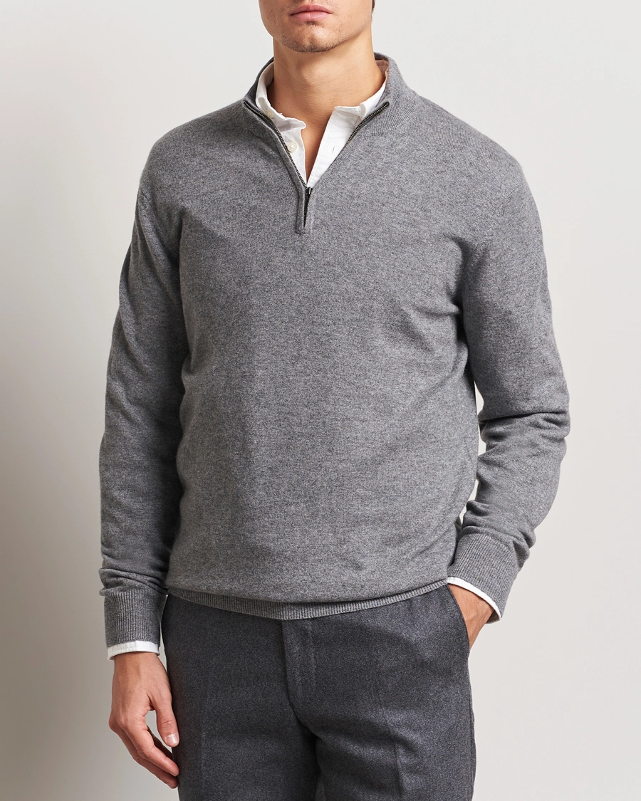 Herren | Pullover | Charles Tyrwhitt | Pure Cashmere Zip Neck Jumper Grey