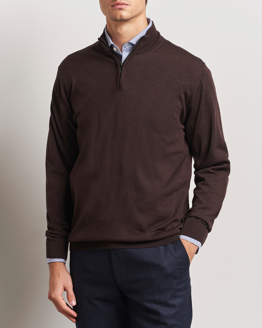 Herren | Pullover | Charles Tyrwhitt | Pure Merino Zip Neck Jumper Chocolate Brown
