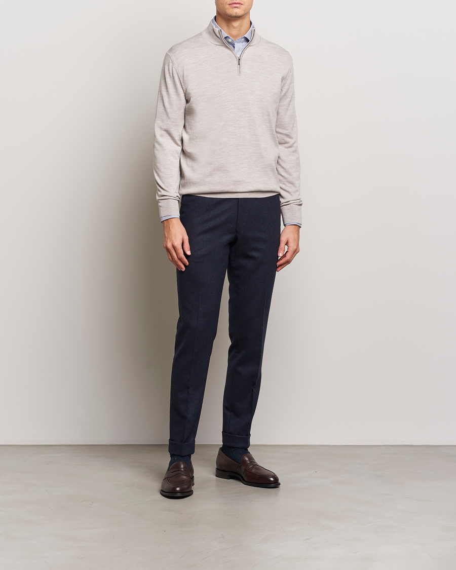 Herren | Pullover | Charles Tyrwhitt | Pure Merino Zip Neck Jumper Limestone
