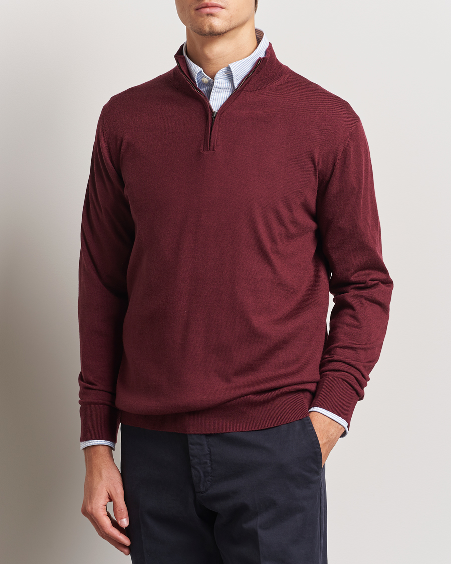 Herren | Pullover | Charles Tyrwhitt | Pure Merino Zip Neck Jumper Burgundy Red