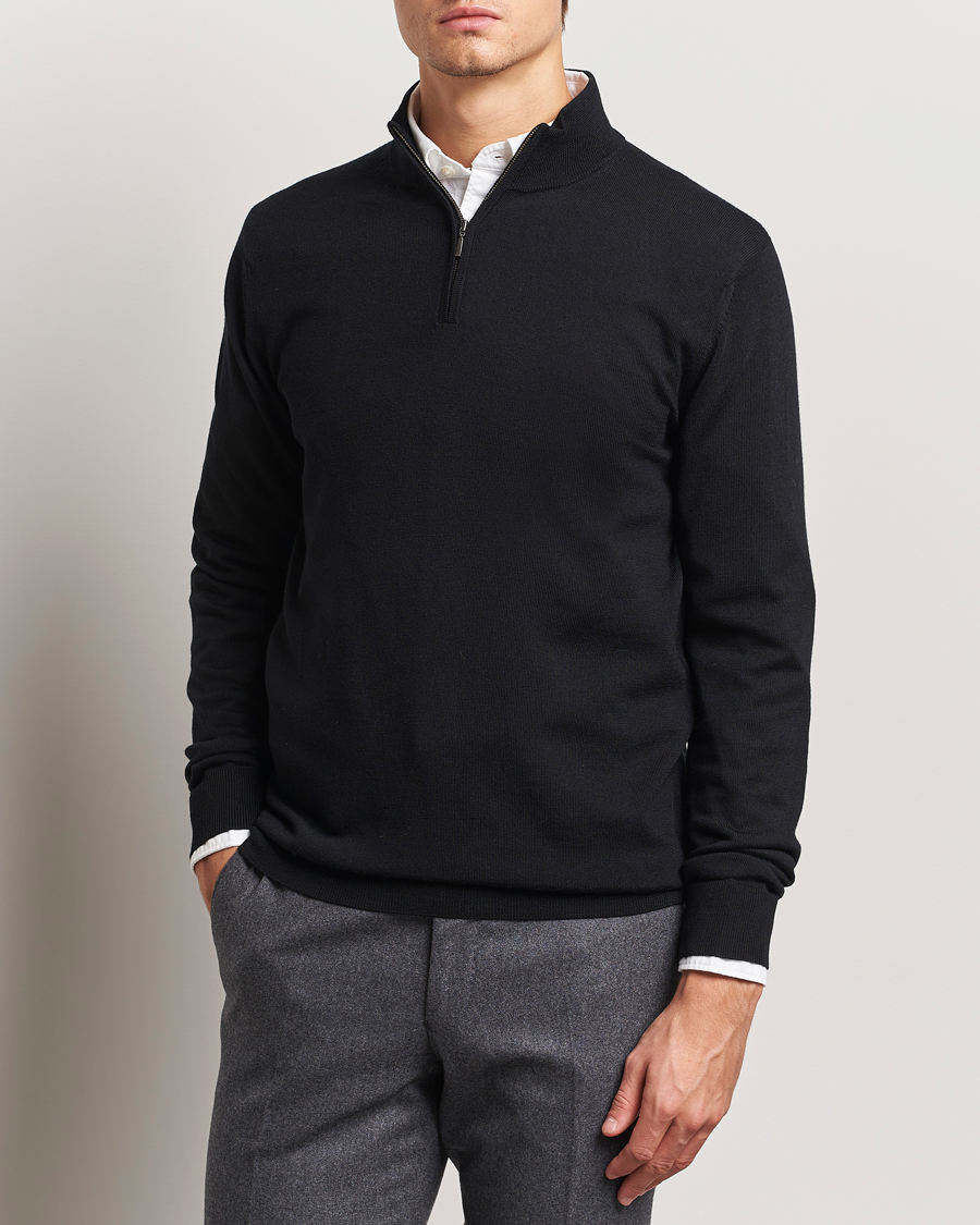 Herren | Pullover | Charles Tyrwhitt | Pure Merino Zip Neck Jumper Black