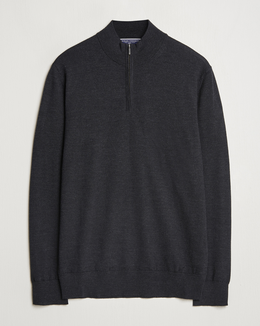 Herren | Pullover | Charles Tyrwhitt | Pure Merino Zip Neck Jumper Dark Charcoal