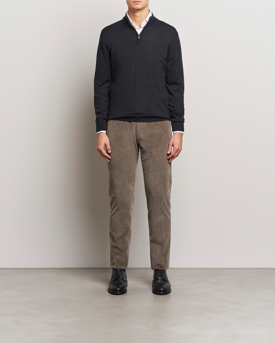 Herren | Pullover | Charles Tyrwhitt | Pure Merino Zip Neck Jumper Dark Charcoal