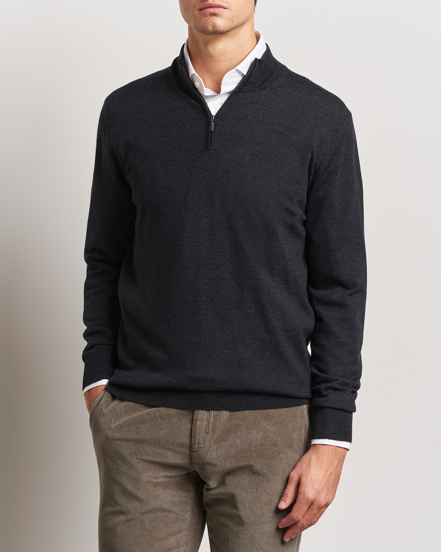 Herren | Pullover | Charles Tyrwhitt | Pure Merino Zip Neck Jumper Dark Charcoal