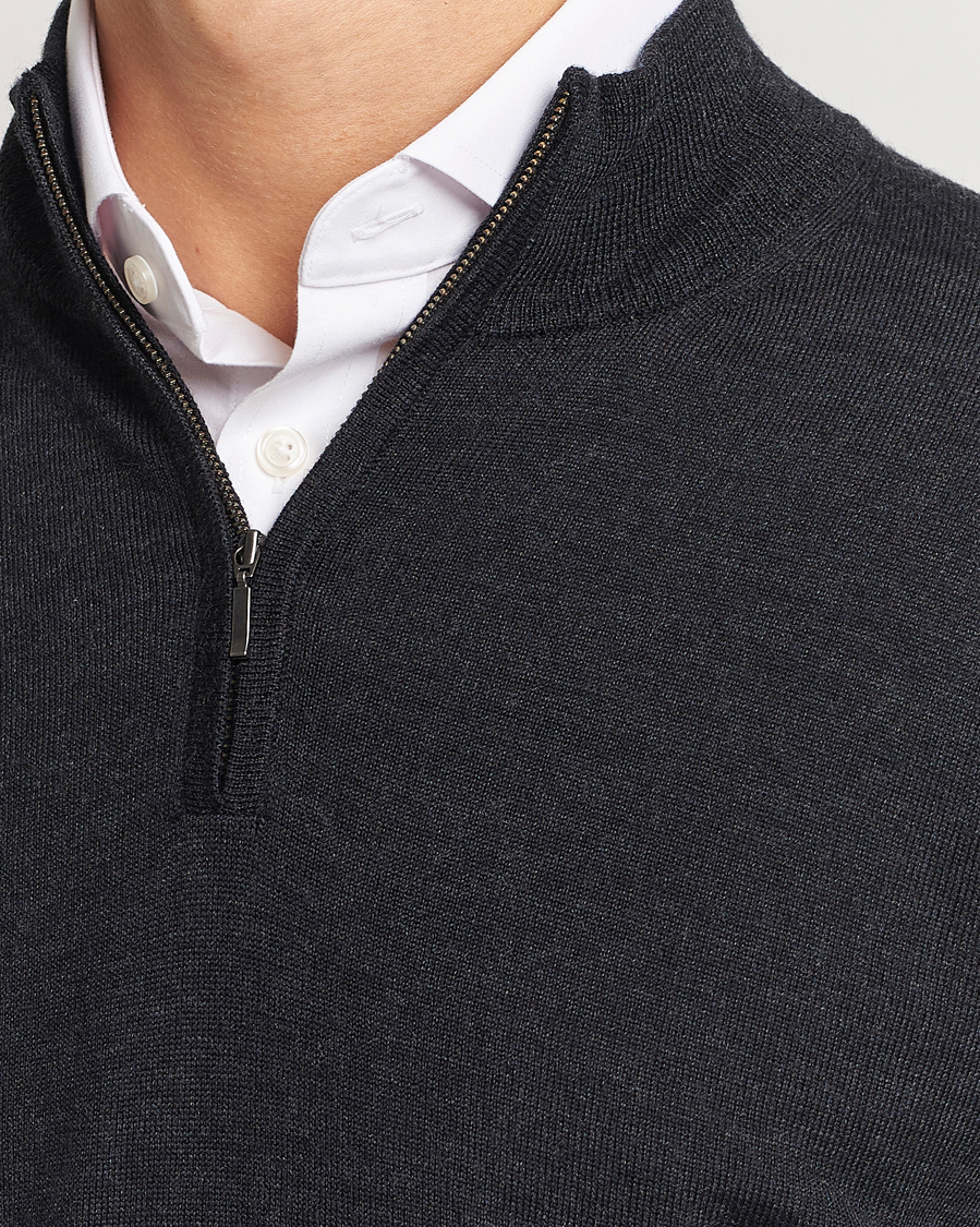 Herren | Pullover | Charles Tyrwhitt | Pure Merino Zip Neck Jumper Dark Charcoal