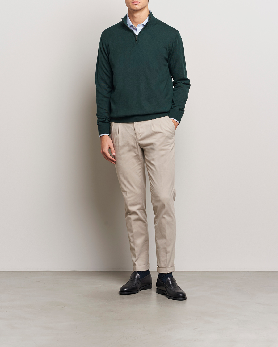 Herren | Pullover | Charles Tyrwhitt | Pure Merino Zip Neck Jumper Forest Green