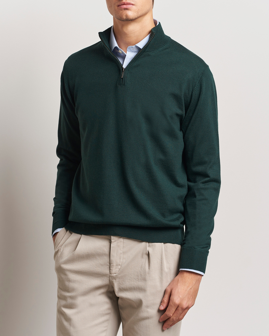 Herren | Pullover | Charles Tyrwhitt | Pure Merino Zip Neck Jumper Forest Green