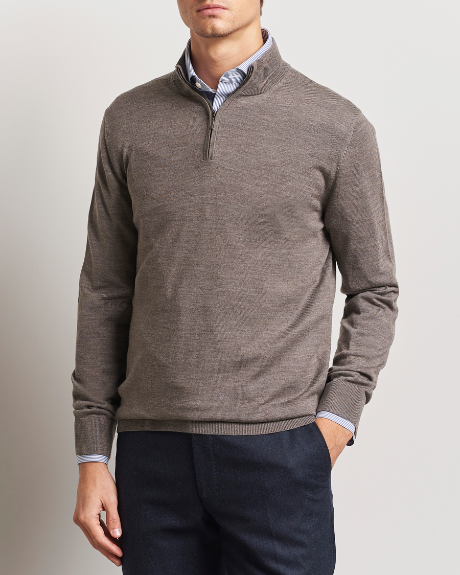 Herren | Pullover | Charles Tyrwhitt | Pure Merino Zip Neck Jumper Mocha