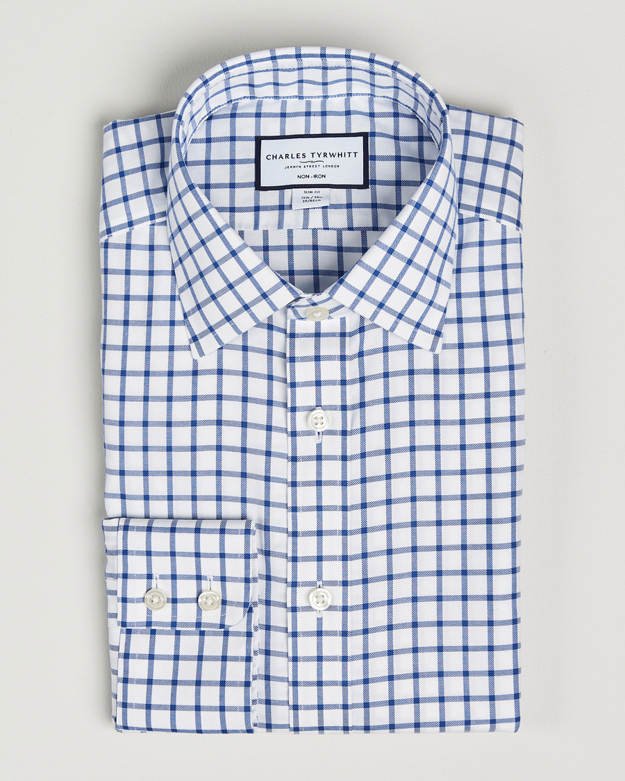 Herren | Hemden | Charles Tyrwhitt | Slim Fit Non Iron Grid Check Shirt Royal Blue