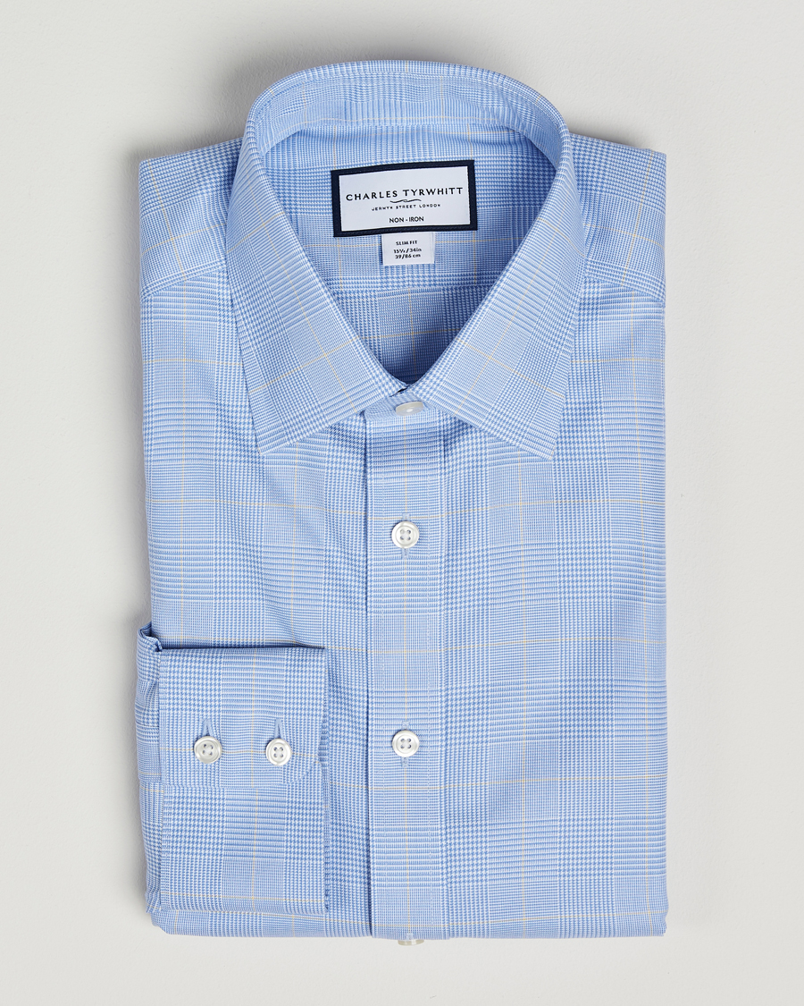 Herren | Hemden | Charles Tyrwhitt | Slim Fit Non Iron Prince of Wales Shirt Blue Gold