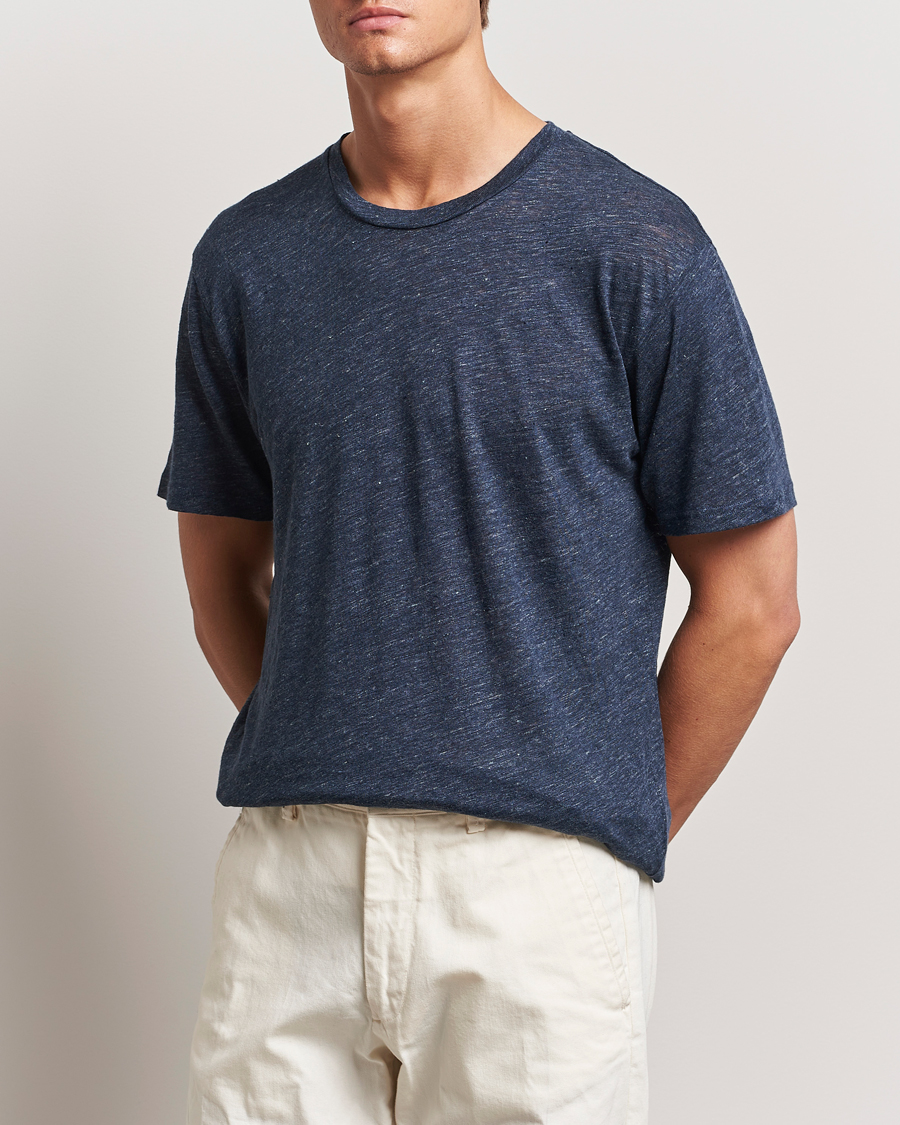 Herren | Neue Produktbilder | Sunspel | Linen T-Shirt Navy Melange