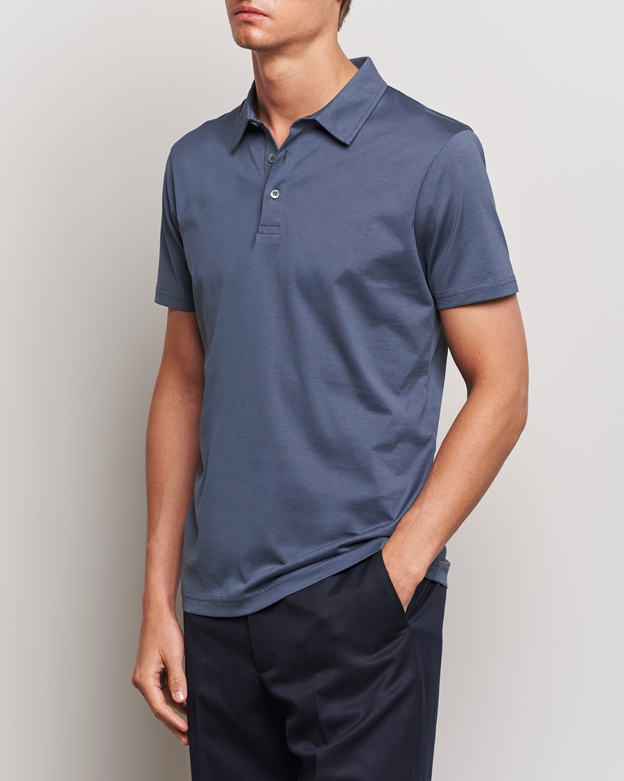 Herren |  | Sunspel | Cotton Jersey Polo Slate Blue