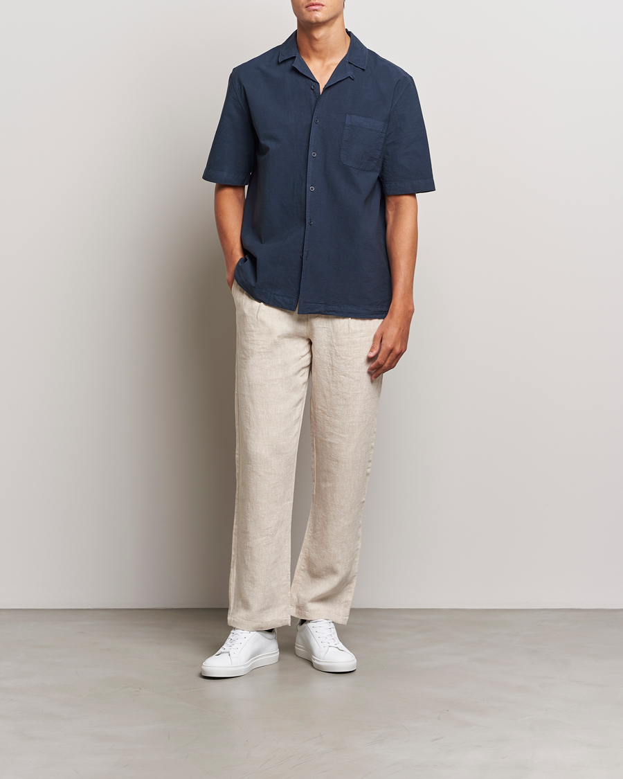 Herren | Hemden | Sunspel | Lightweight Seersucker Shirt Navy