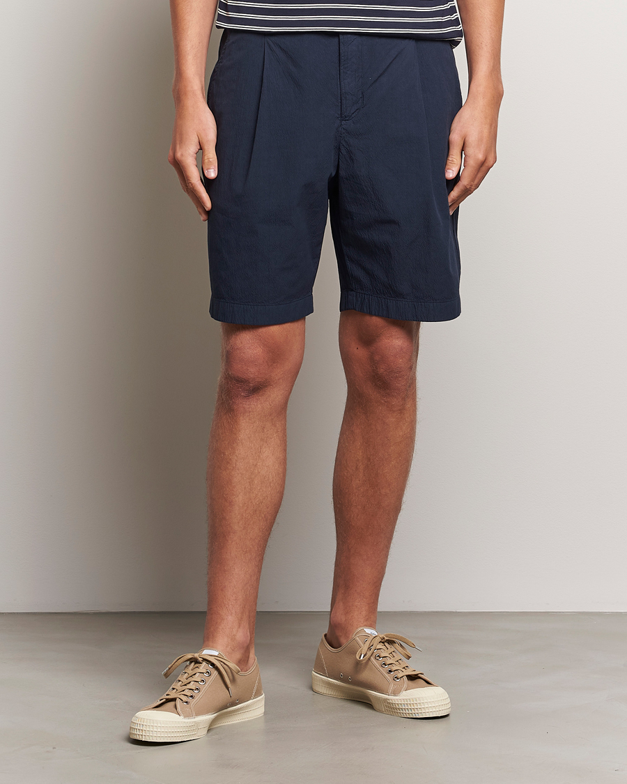 Herren | Neue Produktbilder | Sunspel | Lightweight Seersucker Shorts Navy