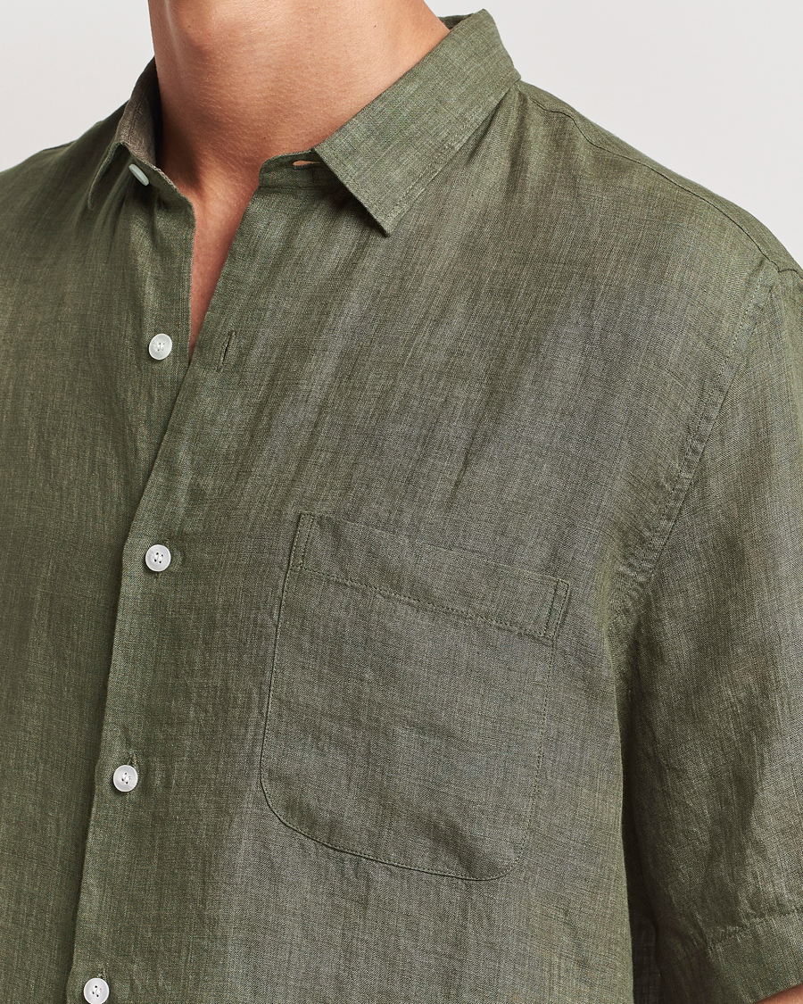Herren | Hemden | Sunspel | Short Sleeved Linen Shirt Khaki