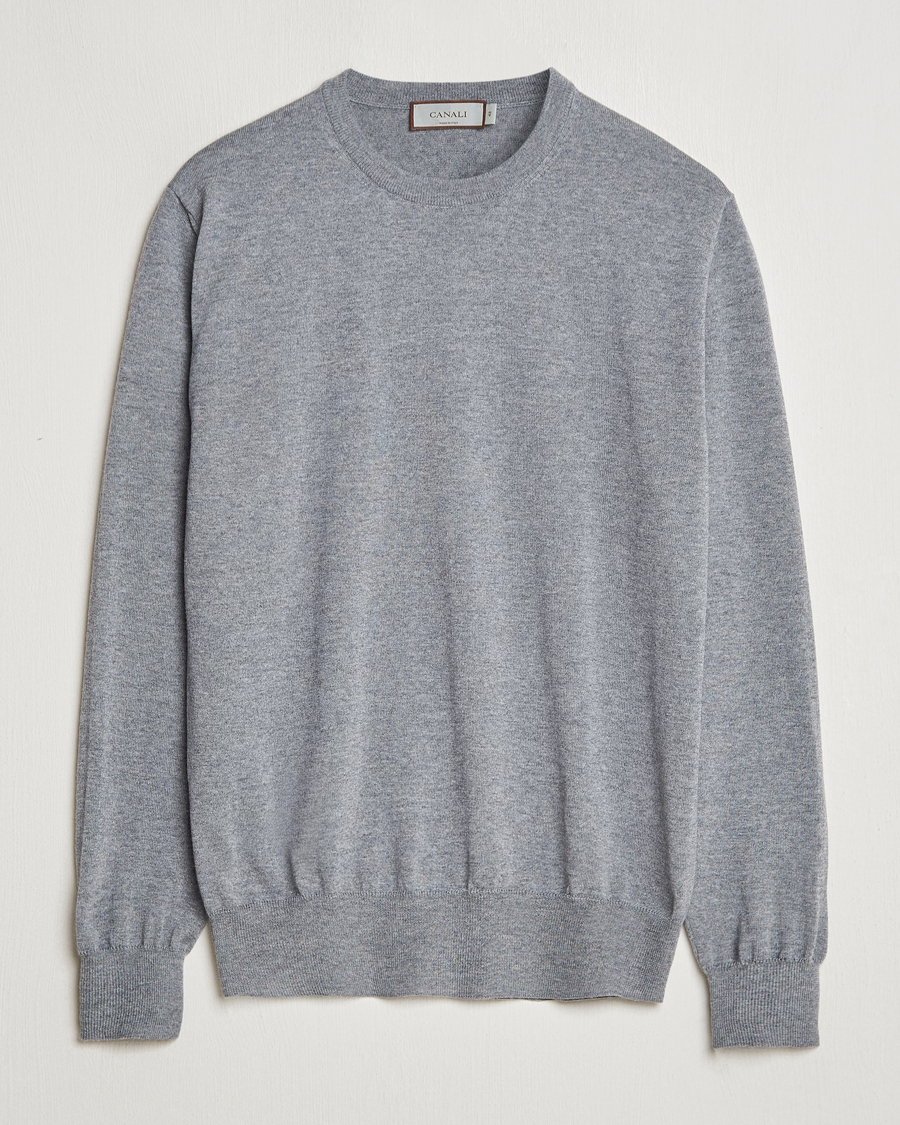 Herren | Pullover | Canali | Merino Wool Crew Neck Light Grey