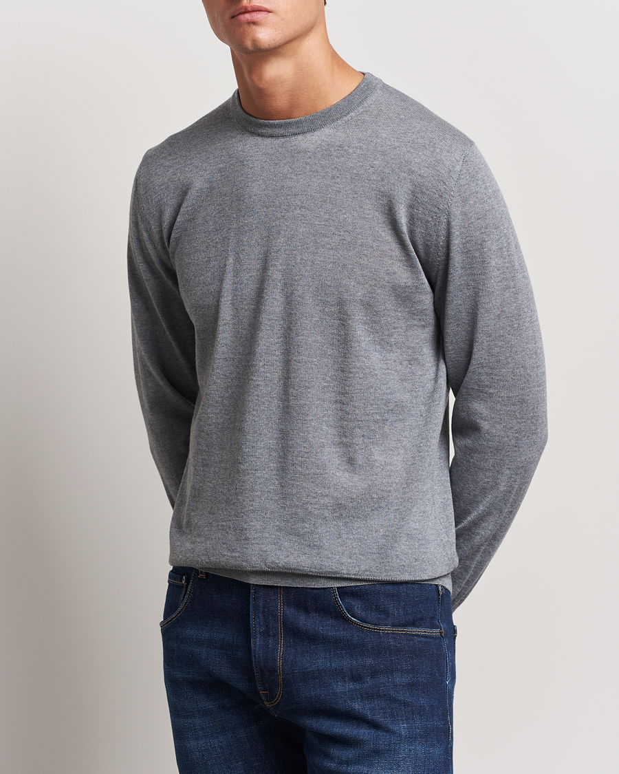 Herren | Pullover | Canali | Merino Wool Crew Neck Light Grey