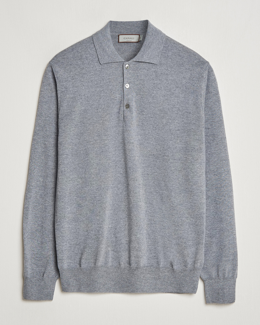 Herren | Pullover | Canali | Merino Wool Knitted Polo Light Grey