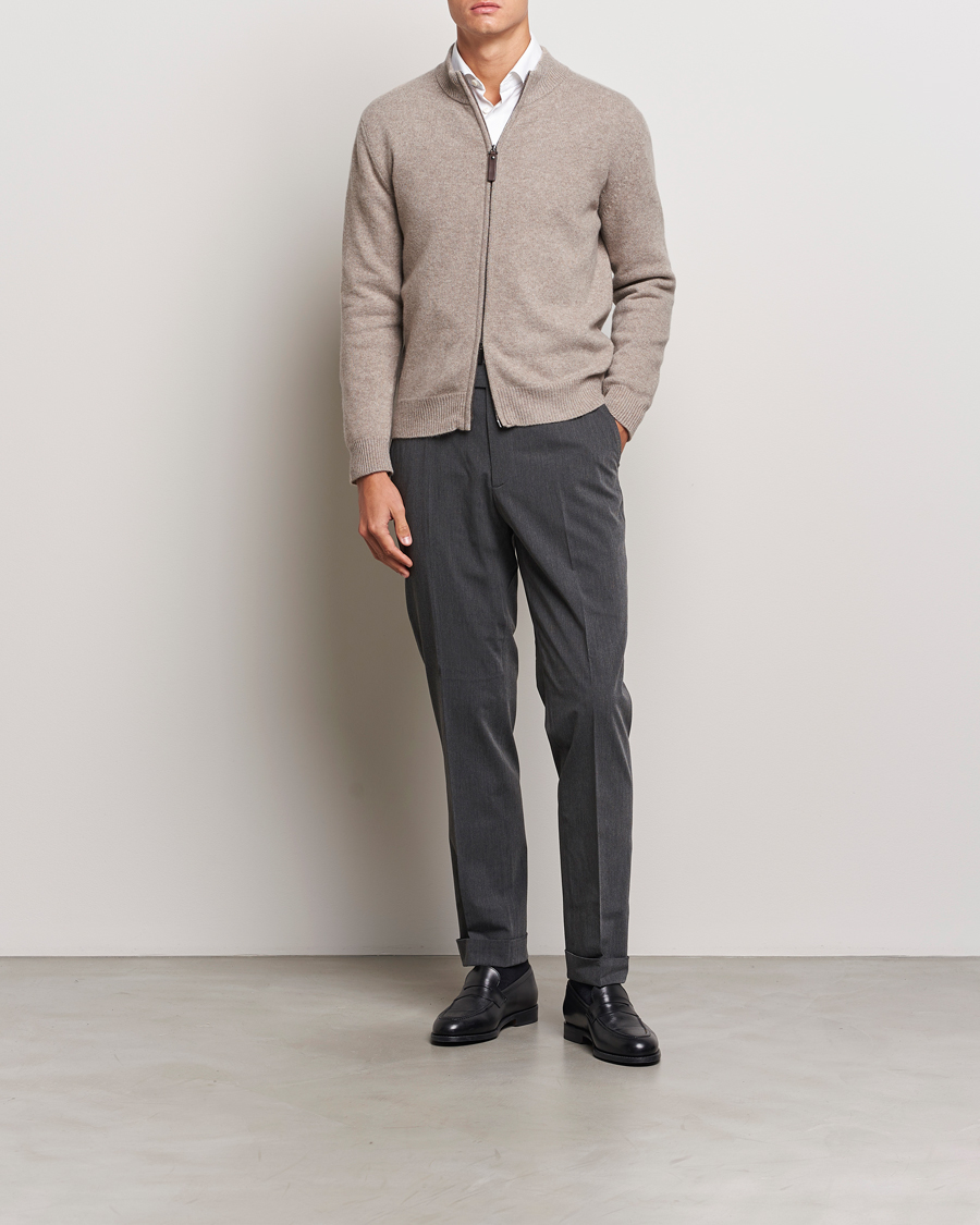 Herren | Pullover | Canali | Wool/Cashmere Full Zip Sweater Beige