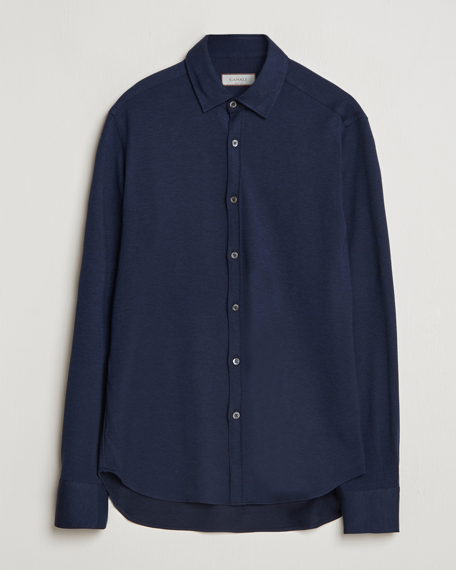 Herren | Hemden | Canali | Slim Fit Stretch Piquet Shirt Navy