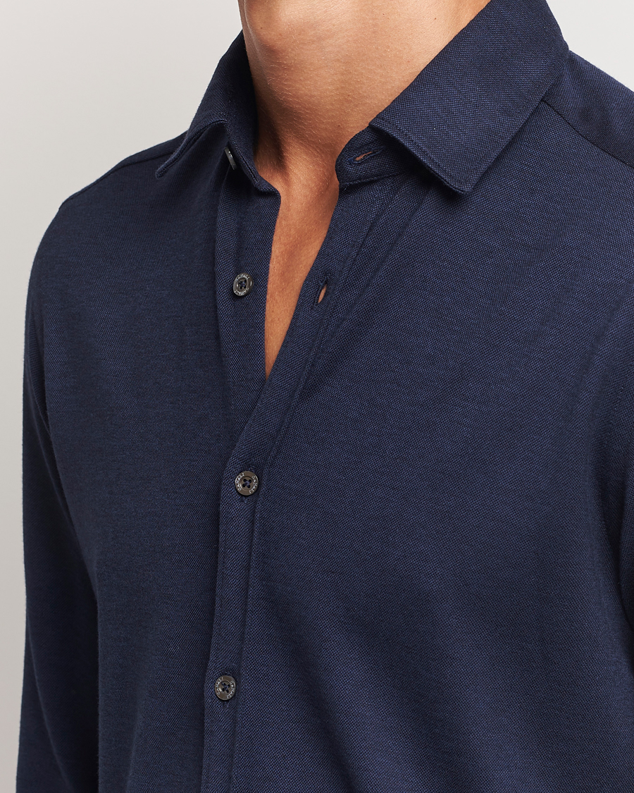 Herren | Hemden | Canali | Slim Fit Stretch Piquet Shirt Navy