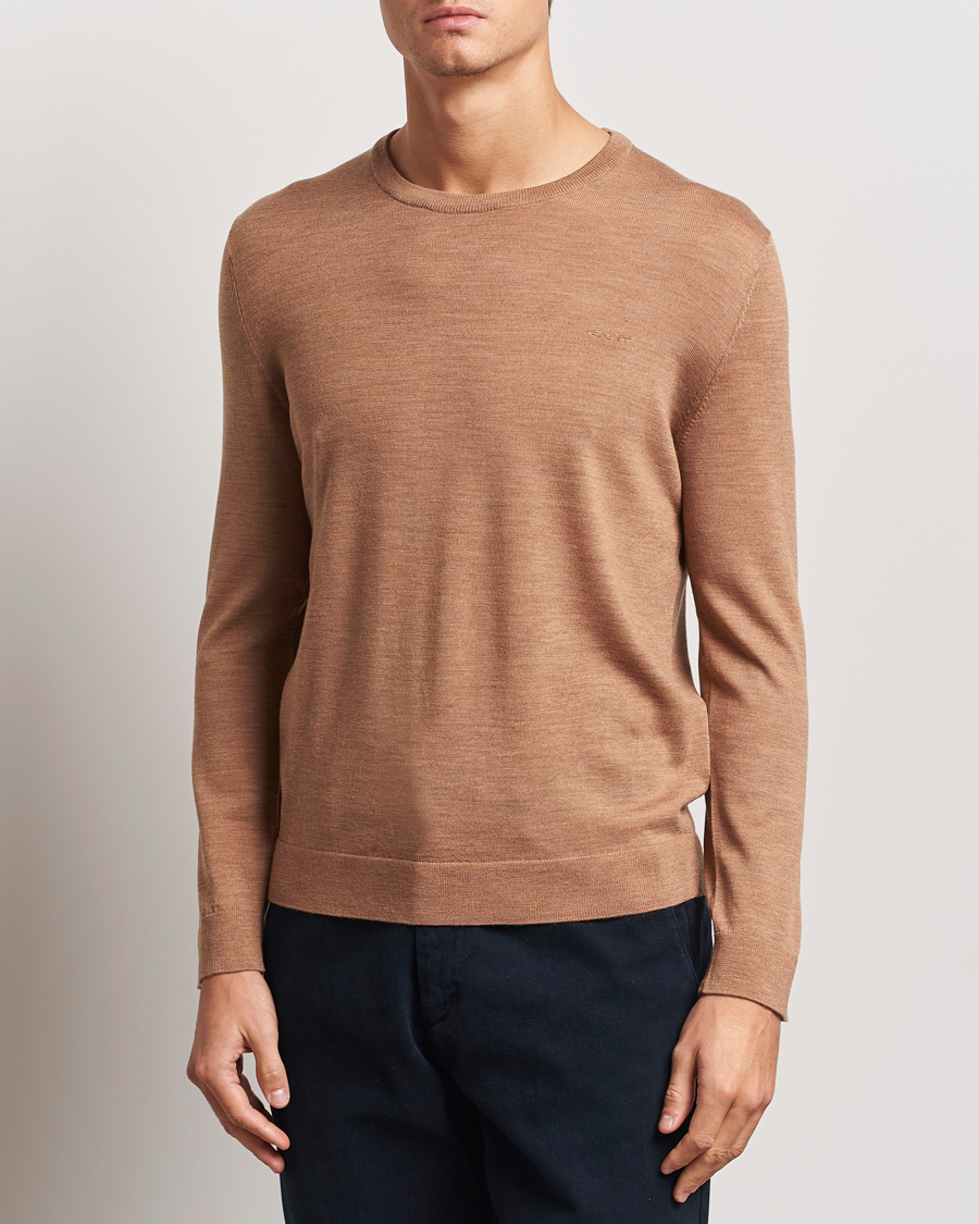 Herren | Pullover | GANT | Extrafine Merino Wool C-Neck Dk Sand Melange