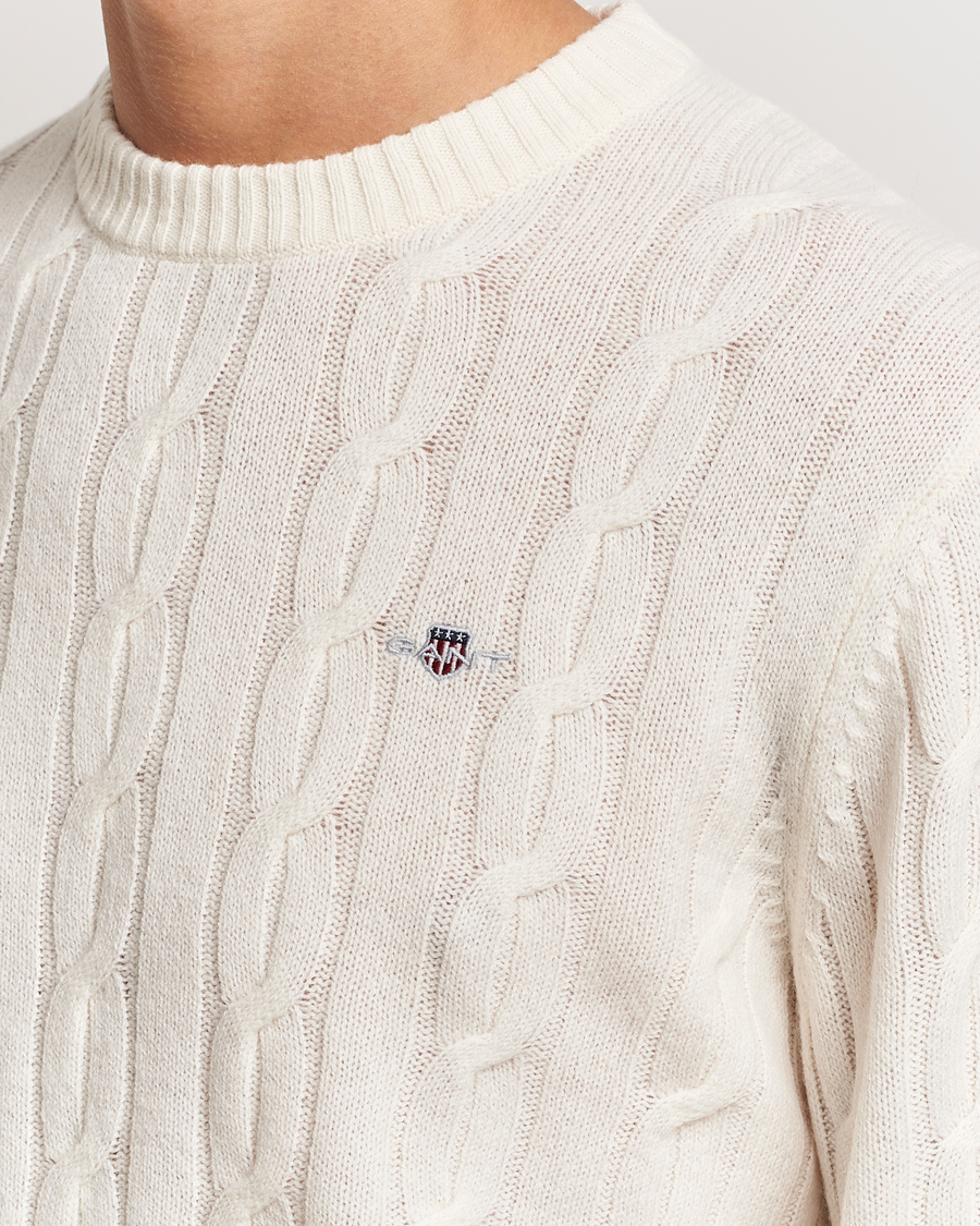 Herren | Pullover | GANT | Lambswool Cable C-Neck Cream