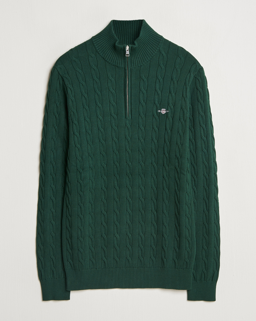 Herren | Pullover | GANT | Cotton Cable Half Zip Tartan Green