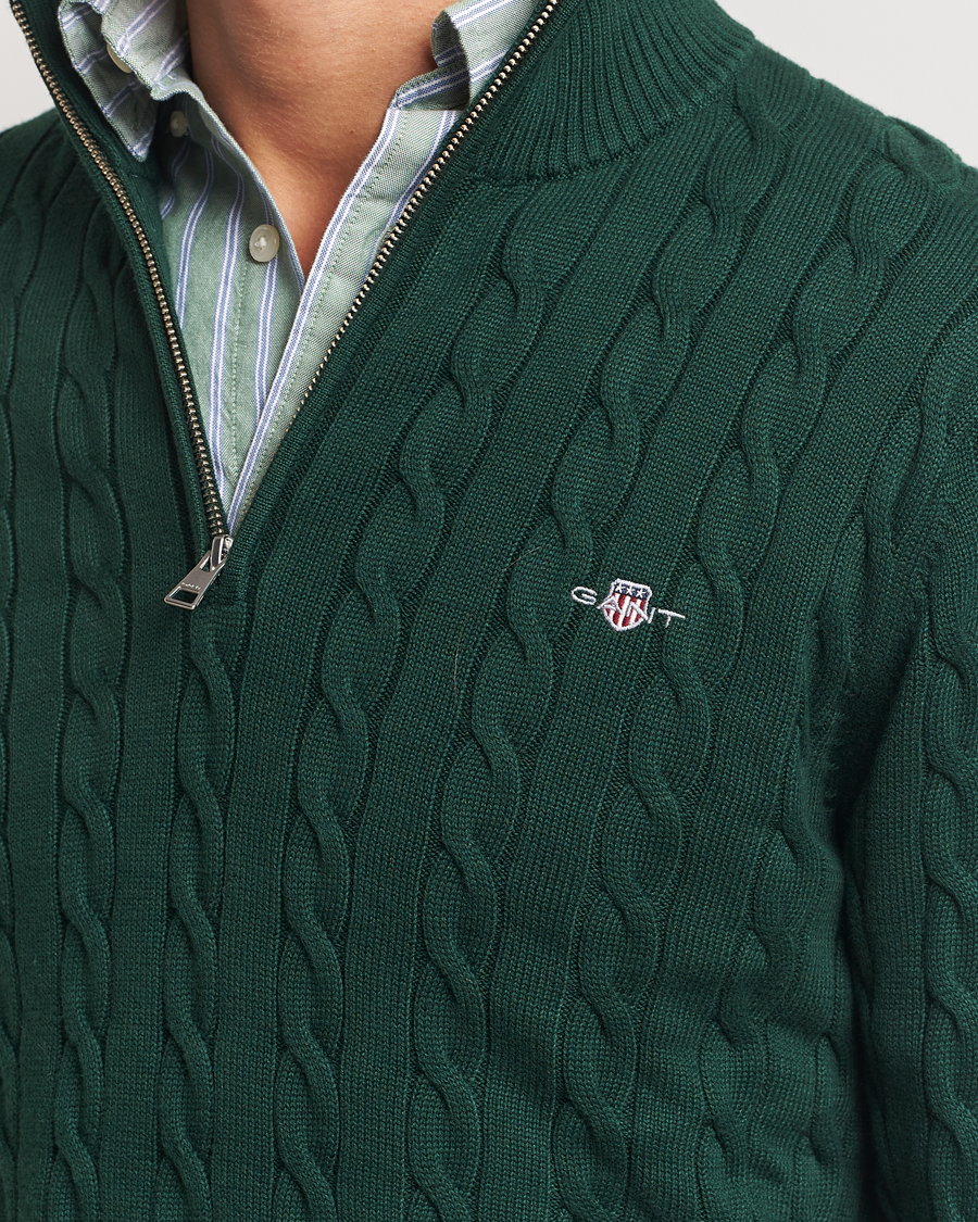 Herren | Pullover | GANT | Cotton Cable Half Zip Tartan Green
