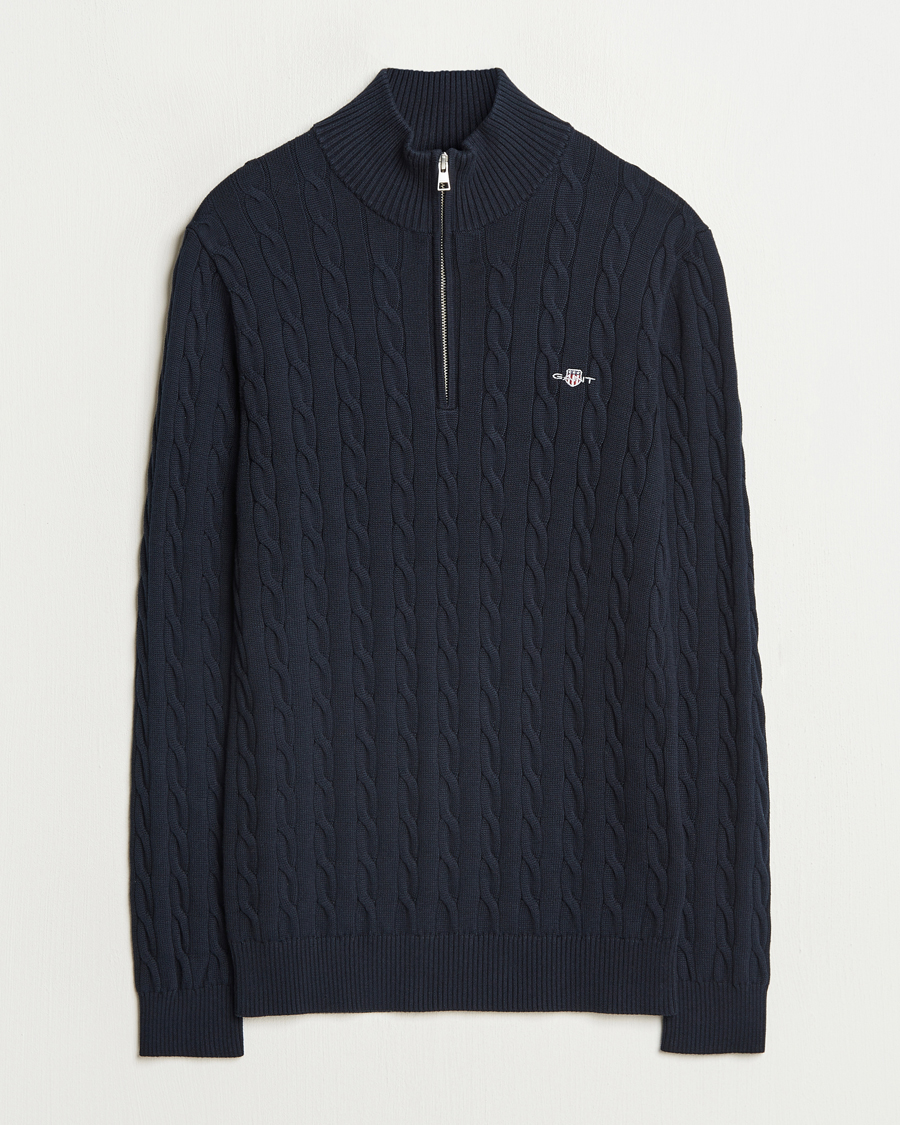 Herren | Pullover | GANT | Cotton Cable Half Zip Evening Blue