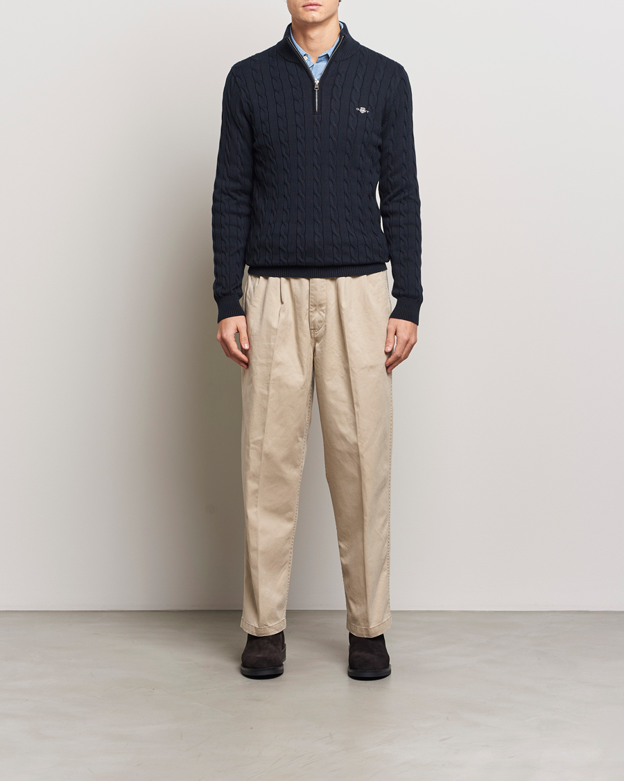 Herren | Pullover | GANT | Cotton Cable Half Zip Evening Blue