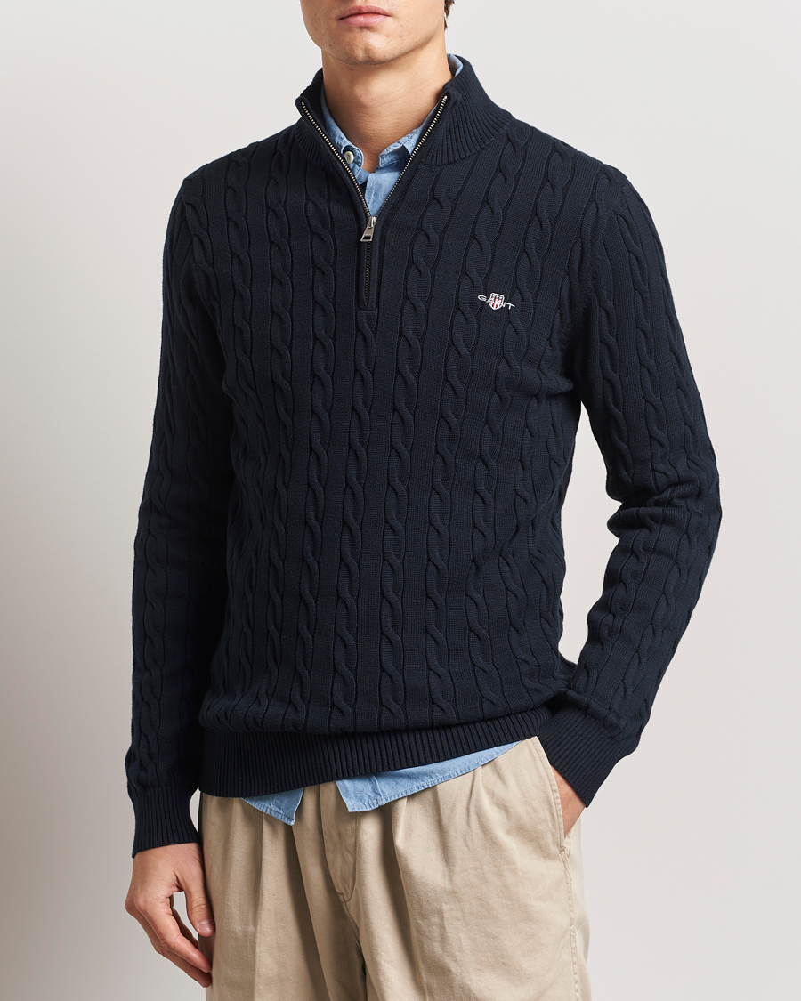 Herren | Pullover | GANT | Cotton Cable Half Zip Evening Blue