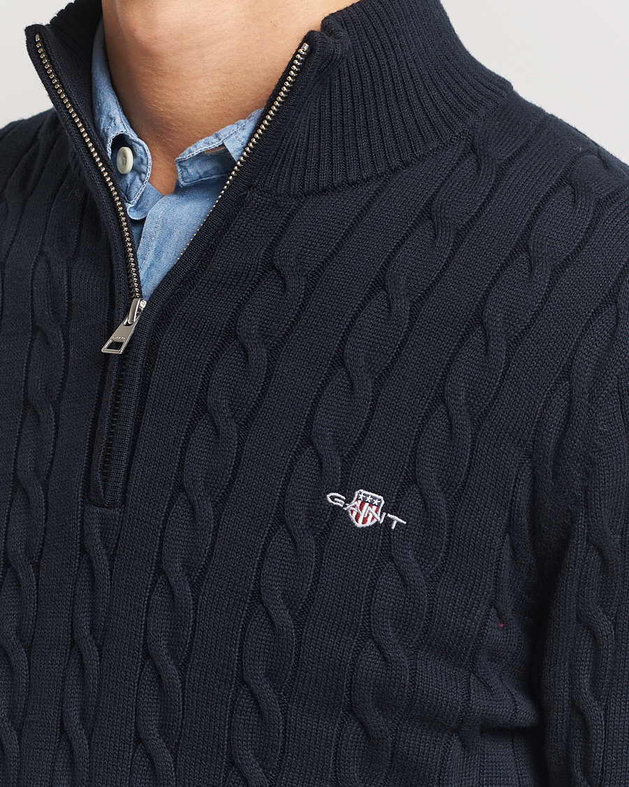 Herren | Pullover | GANT | Cotton Cable Half Zip Evening Blue