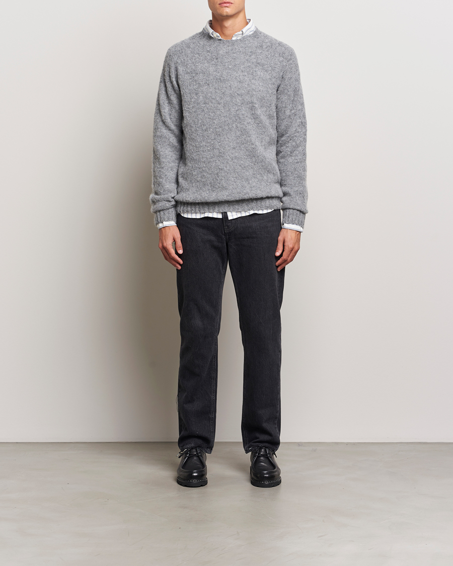 Herren | Pullover | Harley Of Scotland | Brushed Supersoft Lambswool Crewneck Medium Grey
