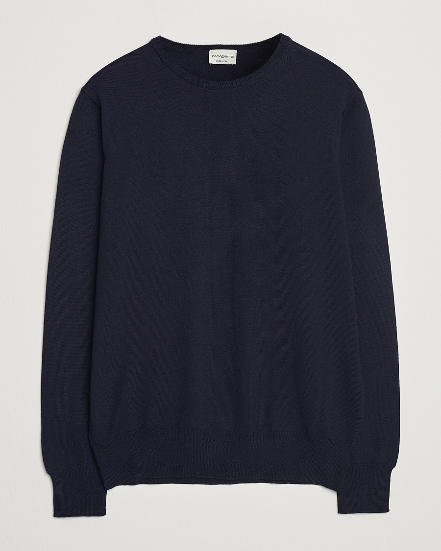 Herren | Pullover | Morgano | Extra Fine Merino Wool Crewneck Navy