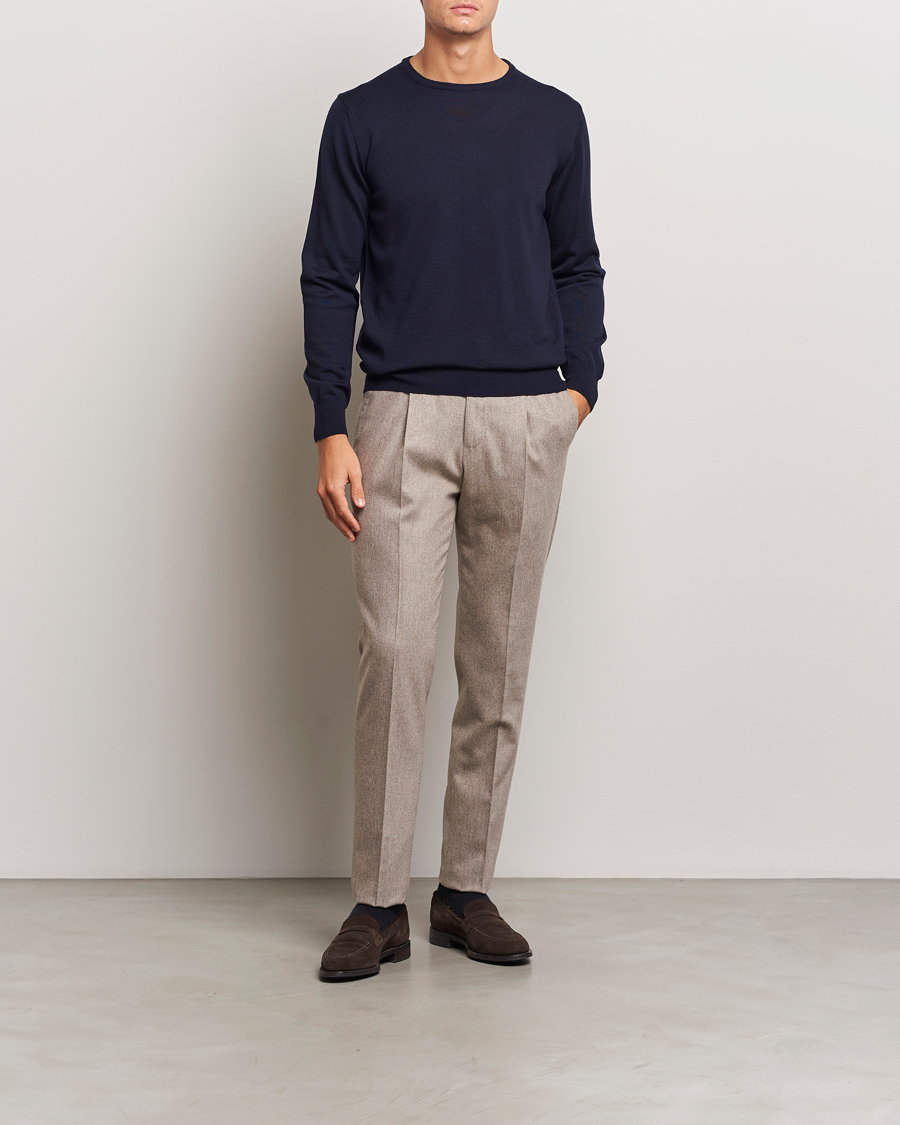 Herren | Pullover | Morgano | Extra Fine Merino Wool Crewneck Navy