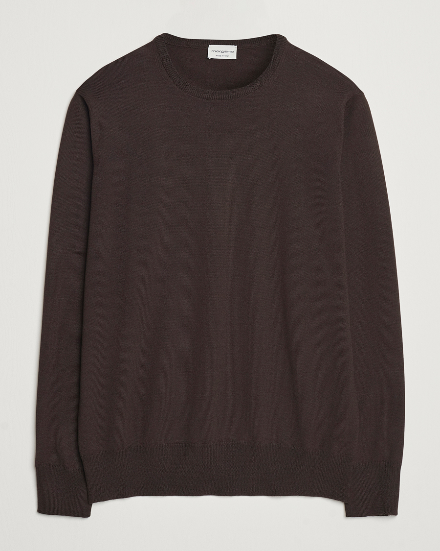 Herren | Pullover | Morgano | Extra Fine Merino Wool Crewneck Dark Brown