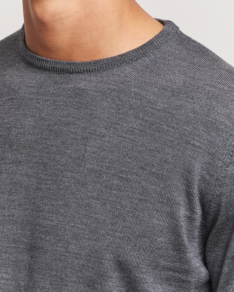 Herren | Pullover | Morgano | Extra Fine Merino Wool Crewneck Mid Grey