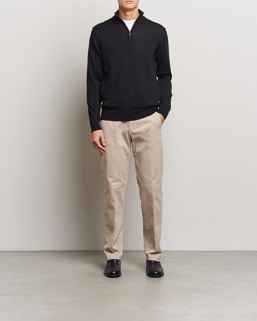 Herren | Pullover | Morgano | Extra Fine Merino Wool Half-Zip Black