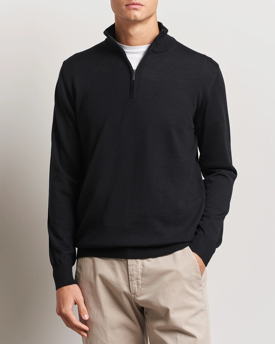 Herren | Pullover | Morgano | Extra Fine Merino Wool Half-Zip Black