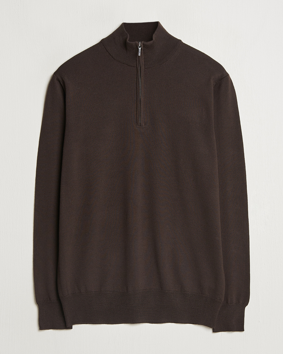 Herren | Pullover | Morgano | Extra Fine Merino Wool Half-Zip Dark Brown