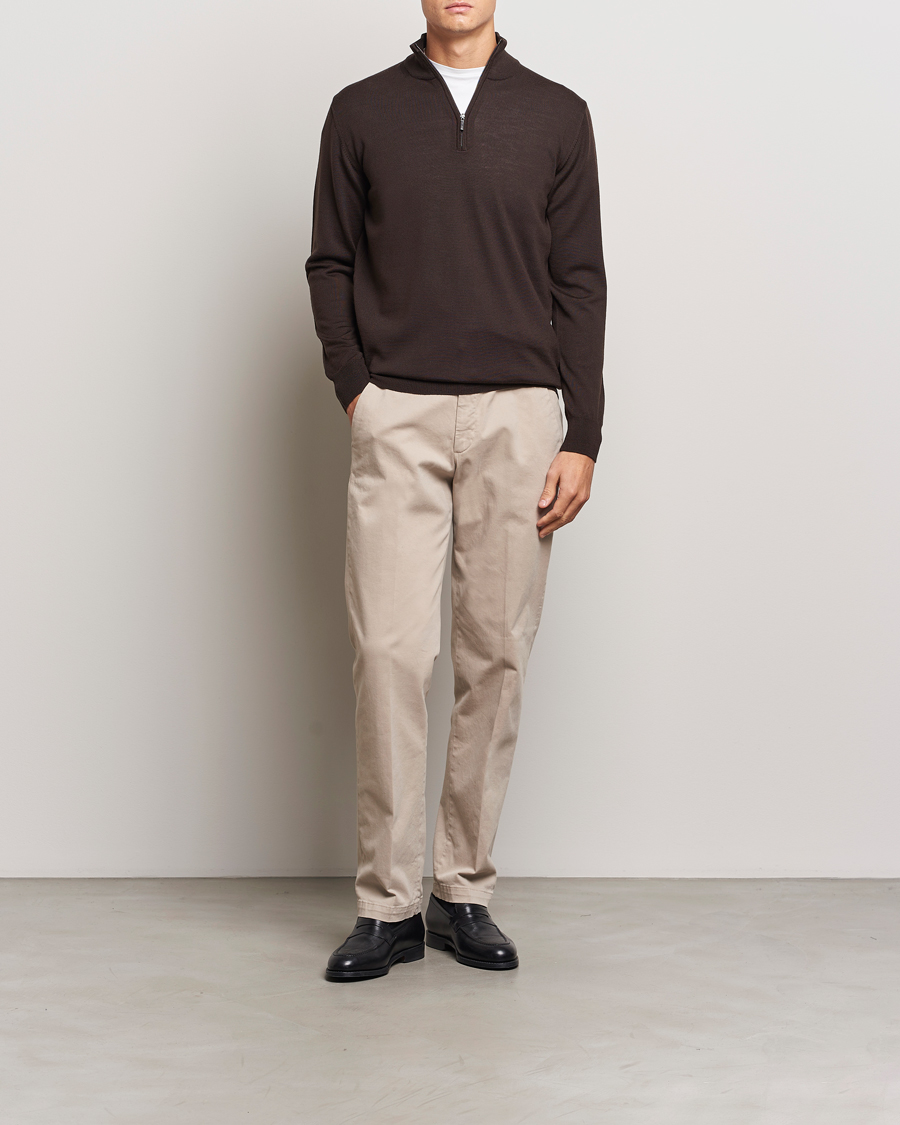 Herren | Pullover | Morgano | Extra Fine Merino Wool Half-Zip Dark Brown
