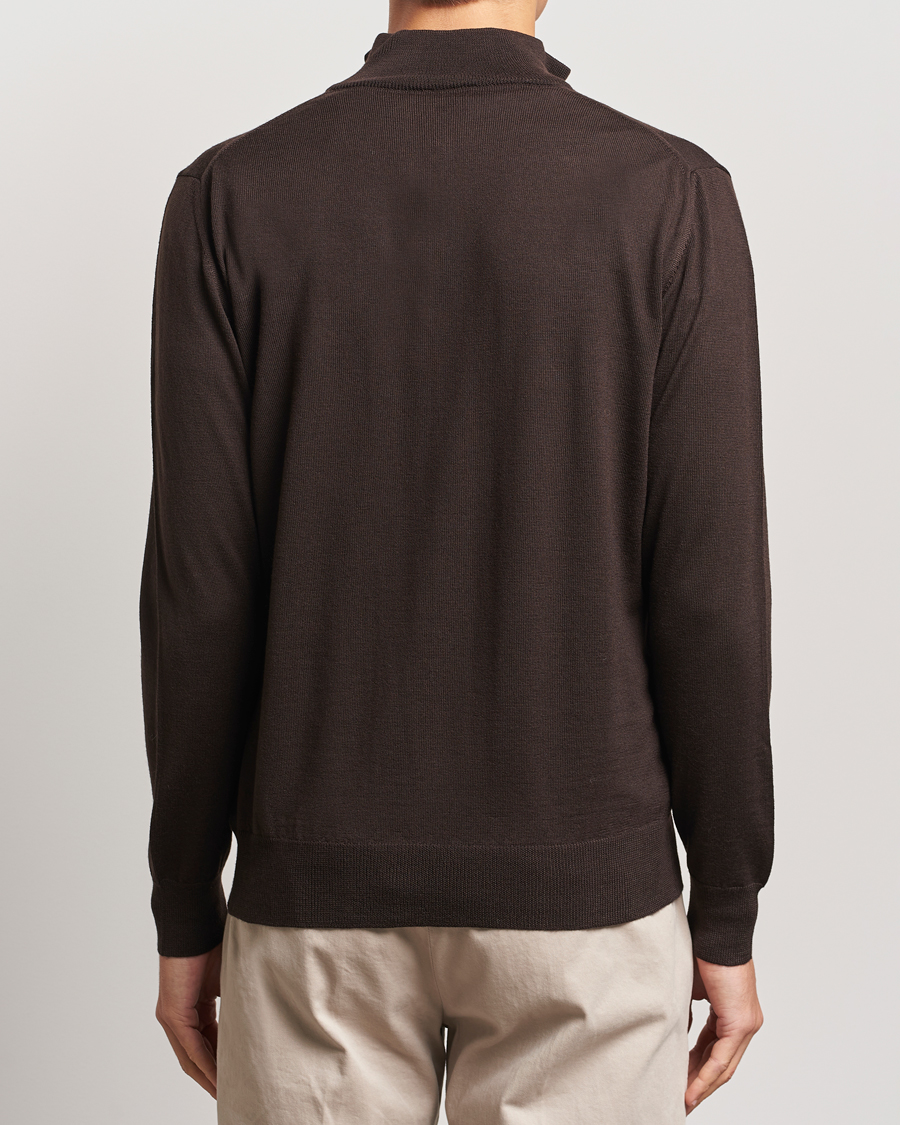 Herren | Pullover | Morgano | Extra Fine Merino Wool Half-Zip Dark Brown