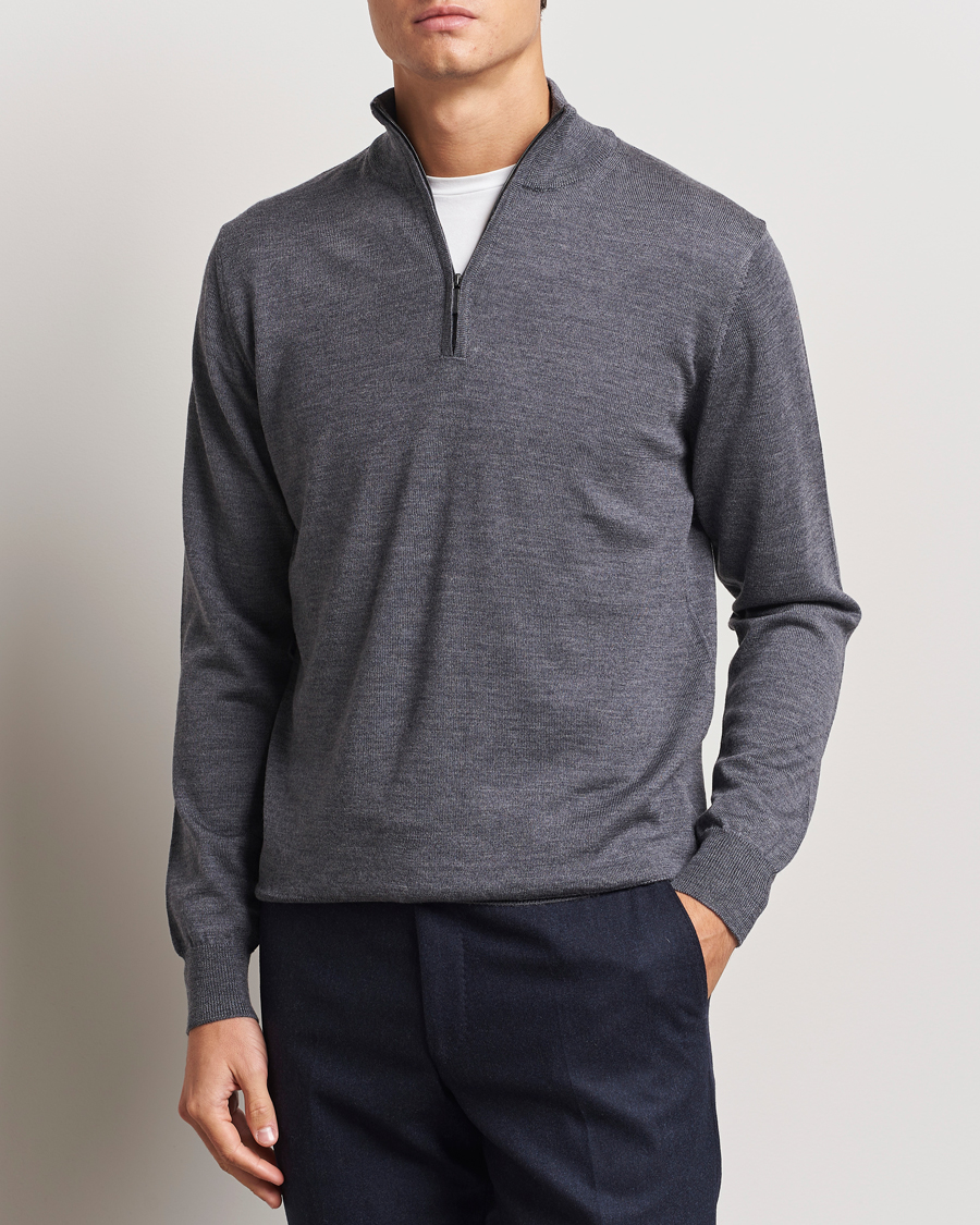 Herren | Pullover | Morgano | Extra Fine Merino Wool Half-Zip Mid Grey
