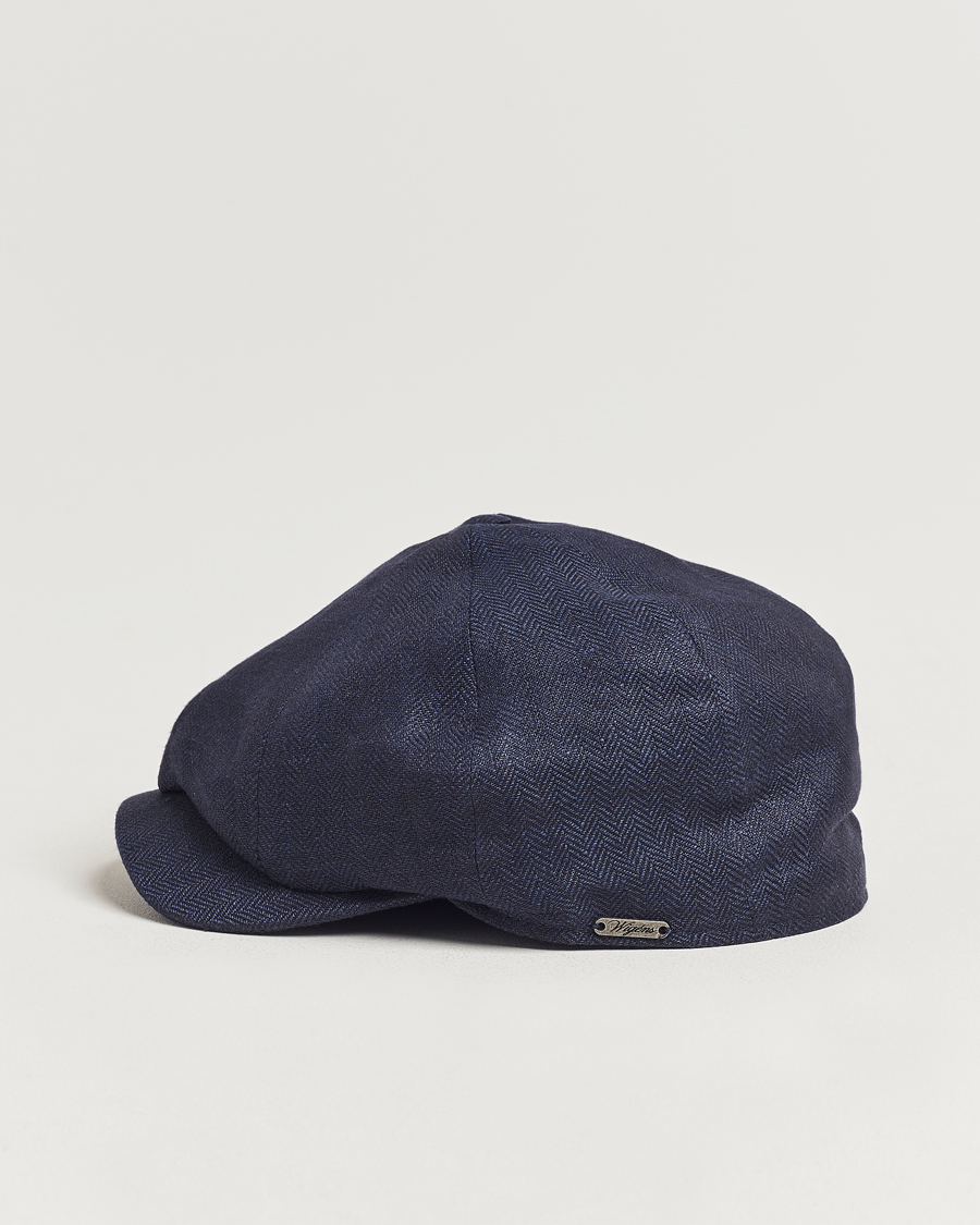 Herren | Hüte & Mützen | Wigéns | Newsboy Classic Linen Herringbone Cap Navy