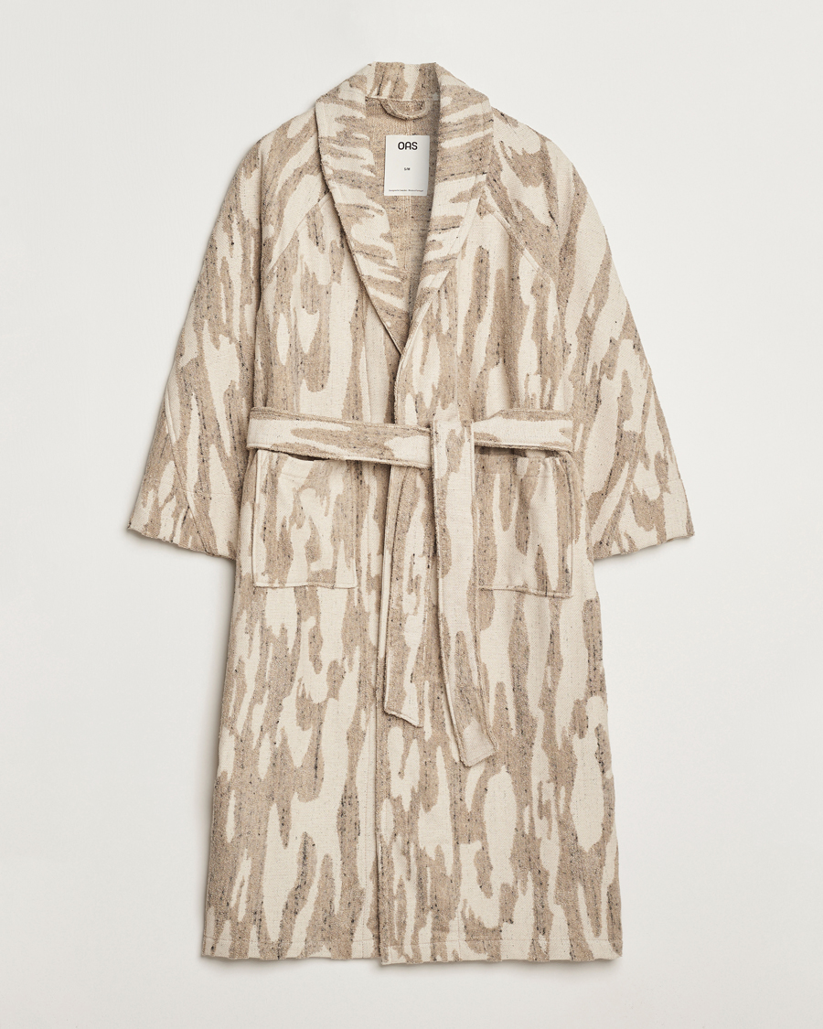 Herren | Schlafanzüge & Bademäntel | OAS | Fern Linen Terry Statement Robe Beige/White