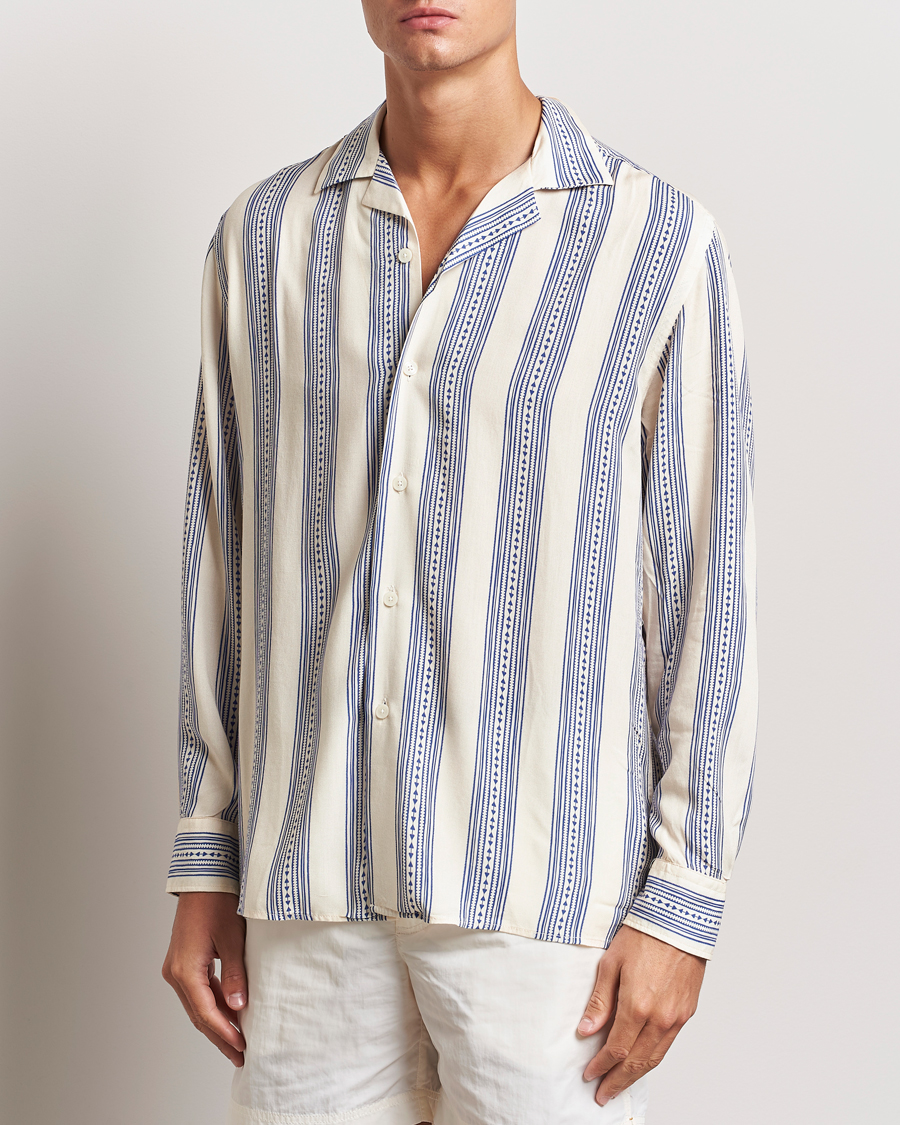 Herren | Hemden | OAS | Havana Long Sleeve Viscose Shirt Blue/White