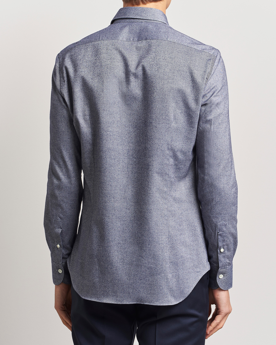 Herren | Hemden | Mazzarelli | Soft Flannel Cut Away Shirt Dark Blue